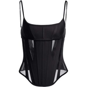 Mugler Black Sheer Panel Corset Tank Top